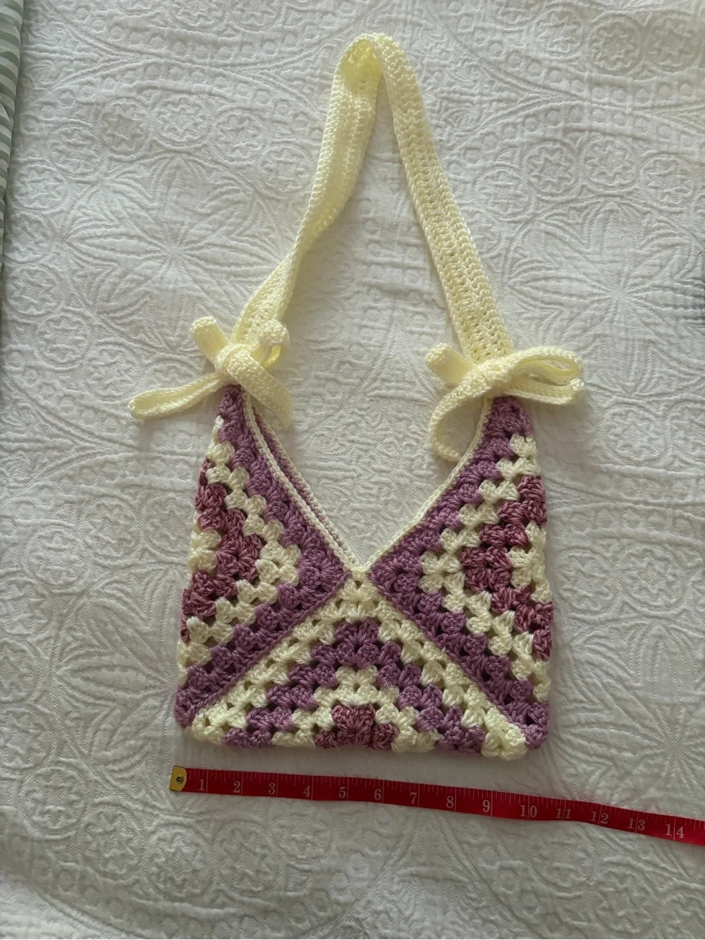Handmade Granny Square Crochet Bag in Cream and Mauve